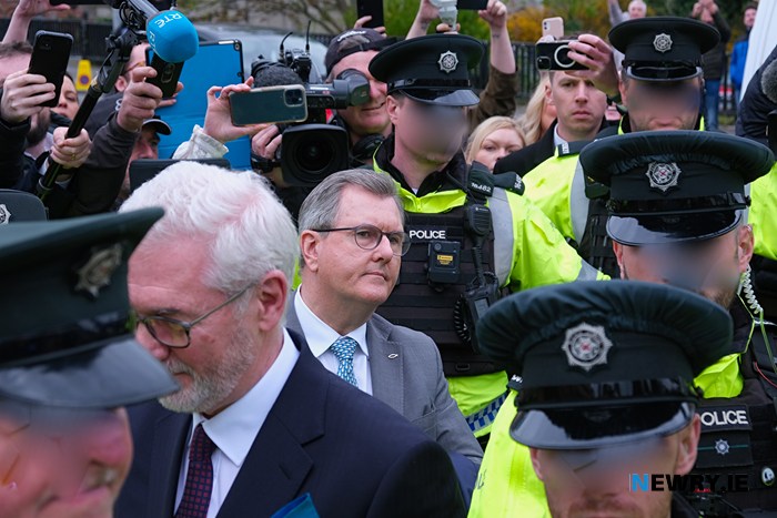 Mr Donaldson surrounded by the media and onlookers. Photograph: Columba O'Hare/ Newry.ie 