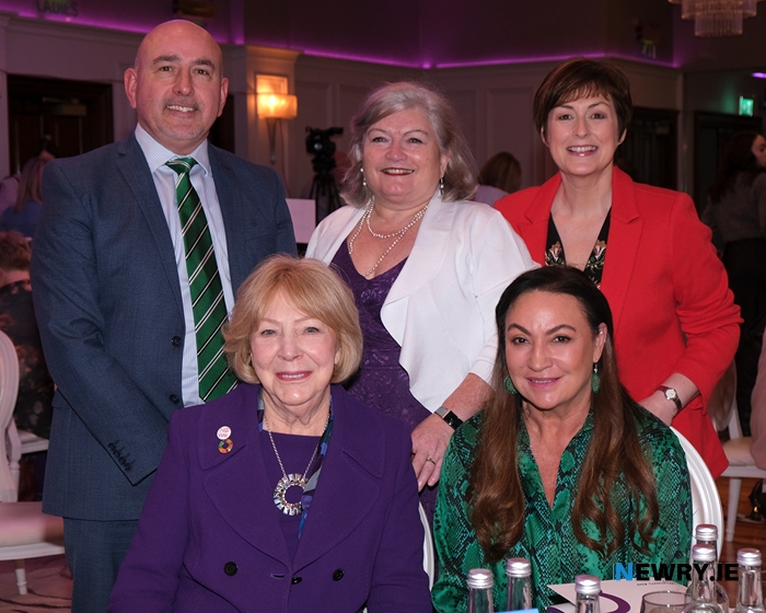 Pictured at the Women's Aid Newry and Armagh 40th Anniversary Conference are front from left: Ireland's First Lady, Sabina Higgins and Norah Casey. Back: Judge Stephen Keown;  Eileen Murphy, Women's Aid and Donna Traynor, Broadcaster. 