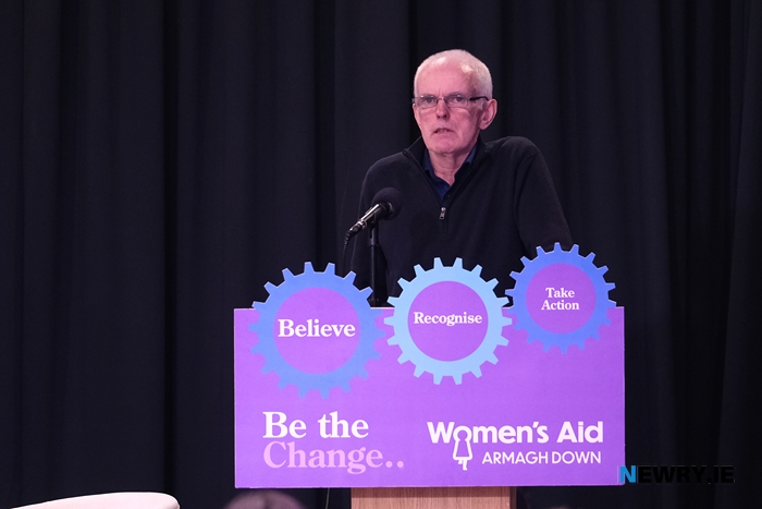 Noel McNally speaking at the Women's Aid Armagh Down Conference. 
