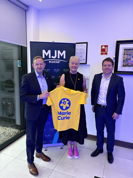 Gary Annett, CEO of MJM Marine; Anne Hannan, Partnership Manager at Marie Curie and Christopher Rodgers, Finance Director of MJM Marine.