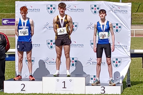 Luc Le Blanc on the 800m podium.