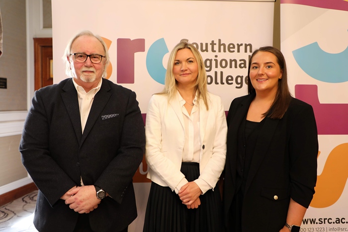 Guest speaker Adele Loughran alongside Dr Thomas Moore, SRC Chairperson of the Board of Governors and Lee Campbell, Interim Principal & CEO of SRC Pictured (L-R):  Dr Thomas Moore, Lee Campbell, Adele Loughran