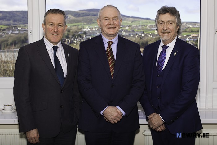 Mickey Brady MP, right, with the late Martin McGuinness and Conor Murphy MLA. Photograph: Columba O'Hare/ Newry.ie 