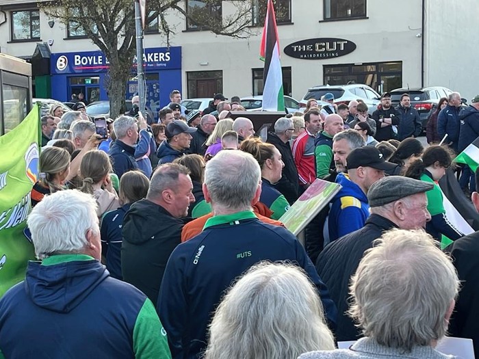 Visitors to Camlough for the Gaels against Genocide rally.