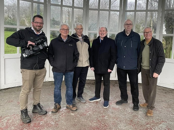 Cormac Campbell, BBC with members of the Narrow Water Bridge Community Network. Photograph: NWBCN