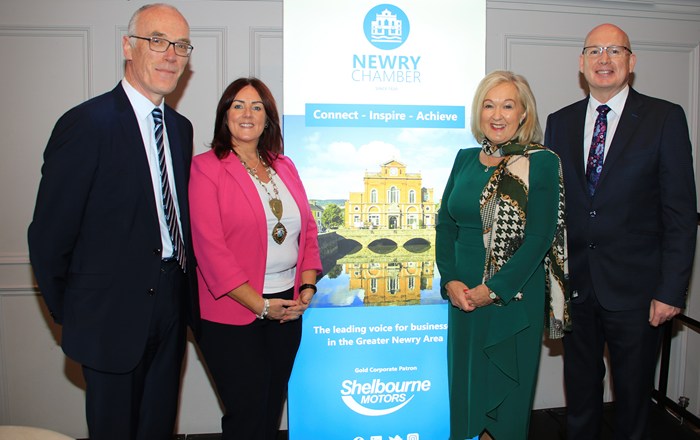 Dr. Eoin Magennis, Principal Economist, Ulster University, Edwina Flynn President Newry Chamber of Commerce, Kathleen O'Hare OBE, Chair, Northern Ireland Skills Council and Michael Savage CEO Newry Chamber of Commerce at the Recruitment and Skills Forum.