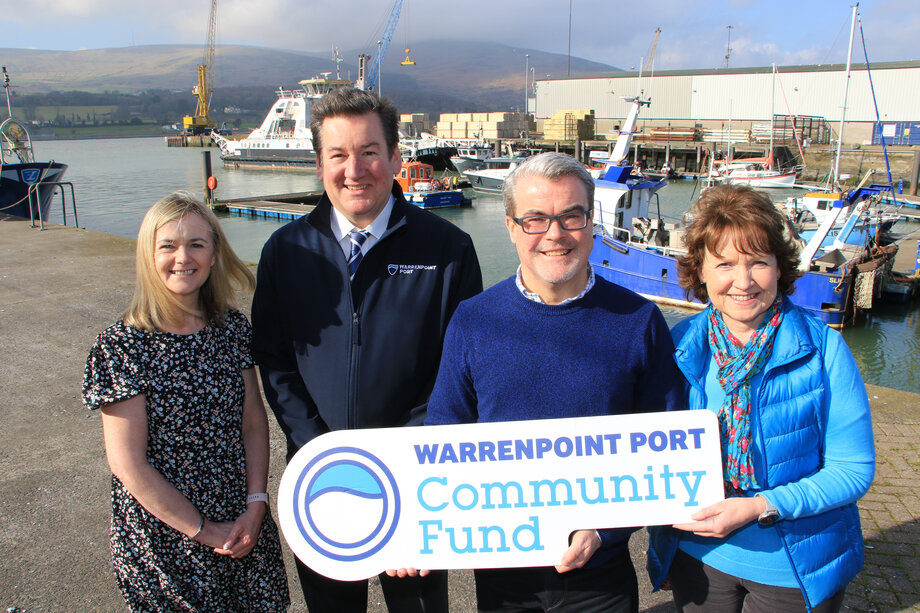 Wee Binnian Walkers have received a donation from Warrenpoint Port Community Fund. Included are from left: Shirley O’Hare, David Holmes CEO Warrenpoint Port, Alistair Eagles  and Teresa McClean.