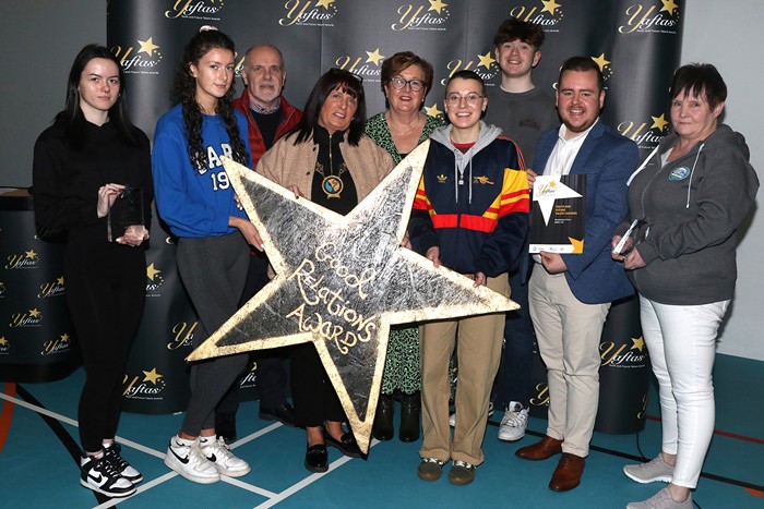 Chairperson of Newry, Mourne and Down District Council, Cllr Valerie Harte pictured with Laura Connolly, EA Youth Worker; Claire Lundy, Youth Councillor; Paul Fitzsimons, EA Senior Youth Worker;  Rosie Carey, EA Senior Youth Worker; Newry, Mourne and Down Youth Council  Chair Sophie Keane; Vice Chair Michael Comer; James Treanor, EA Youth Worker and Ann McGivern, EA Youth Worker.