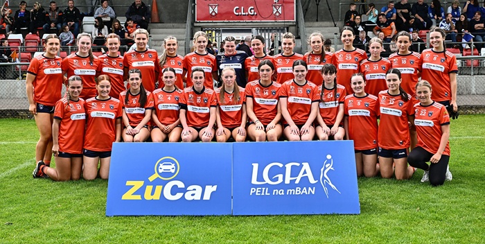 The Armagh squad before the ZuCar All-Ireland Ladies Football U-18 Championship C final match between Armagh and Waterford at Kinnegad GAA in Westmeath. Photo by Piaras Ó Mídheach/Sportsfile
