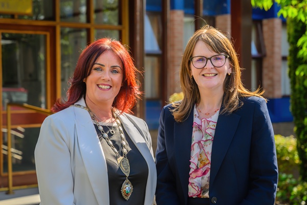 Edwina Flynn, President of Newry Chamber and Caoimhe Archibald MLA, Finance Minister.