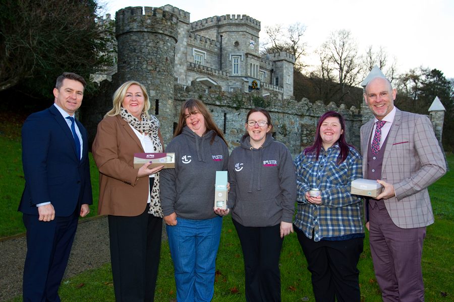 Announcing the charity partnership are from left: Terry Kelly, Sales and Marketing Manager, Killeavy Castle Estate; Jacinta Linden, CEO, Bolster Community; Olivia Hasson, Volunteer Bolster Community; Lisa McNulty, Volunteer Bolster Community; Natasha McSloy, Volunteer Bolster Community and Jason Foody, General Manager, Killeavy Castle Estate