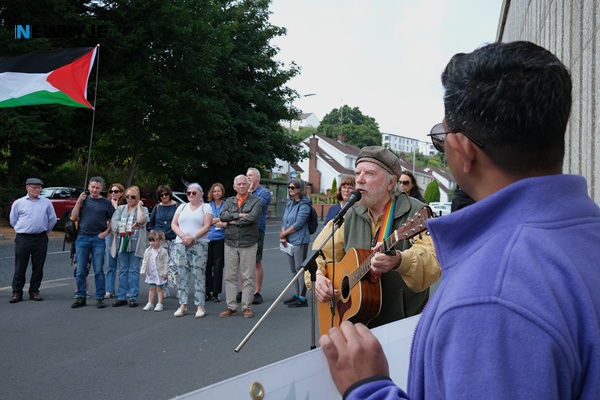 Tommy Sands singing at the Stand Up to Racism rally at Daisy Hill Hospital. Photograph: Columba O'Hare/ Newry.ie 