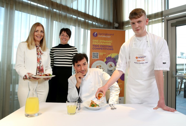 Celebrity Chef Jean-Christophe Novelli is joined by (from left) Kiera Campbell from Henderson Foodservice, Catriona Lennox from Springboard and previous NI FutureChef winner, Oisin Gates from Dungannon. FutureChef is the biggest schools-based culinary competition in the UK from Springboard, and aims to inspire young people to pursue a career in hospitality.