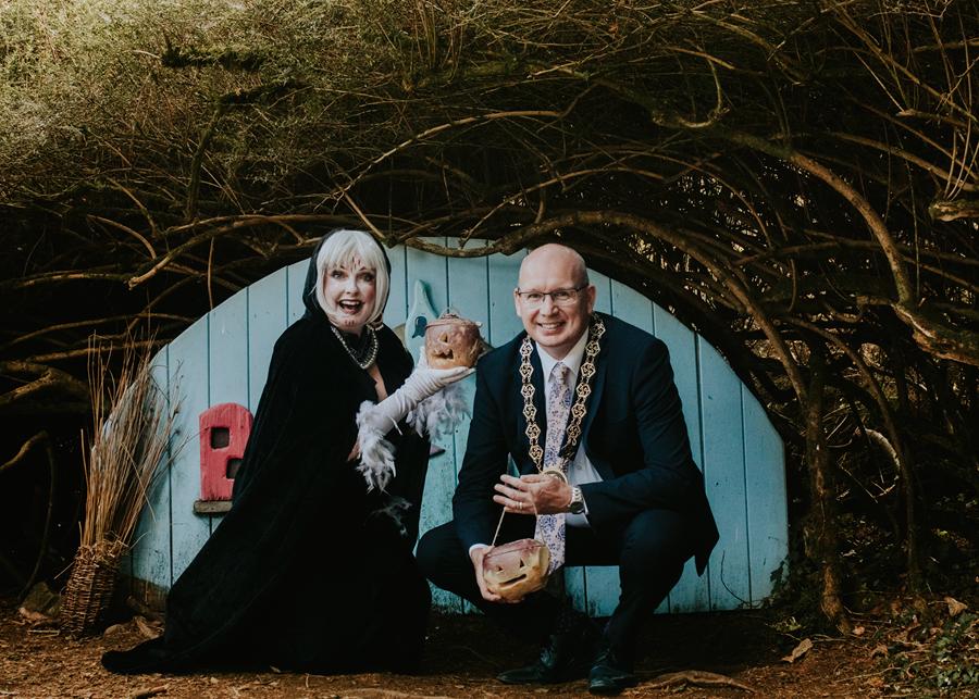 Newry, Mourne and Down District Council Chairperson, Cllr Michael Savage and Creative Director, Rozlyn Sheridan set the scene for this year’s Footsteps in the Forest festival which takes place in Sieve Gullion Forest Park from Thursday 27 to Monday 31 October.