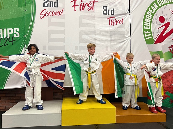 On the winners podium at Cardiff.