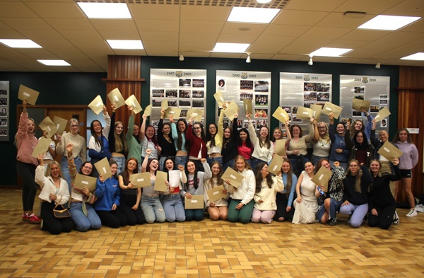Some of the delighted Sacred Heart pupils with their A Level results.  