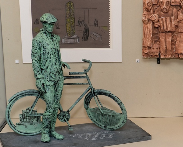 A maquette, currently on display in Newry and Mourne Museum depicting Patrick Rankin and his bicycle. The only person from Newry involved in the Easter Rising, he cycled from Newry to Dublin to take part.  Newry & Mourne Museum Collection