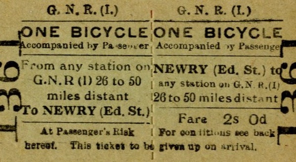 A Great Northern Railway return ticket for passenger and bicycle. Newry & Mourne Museum Collection