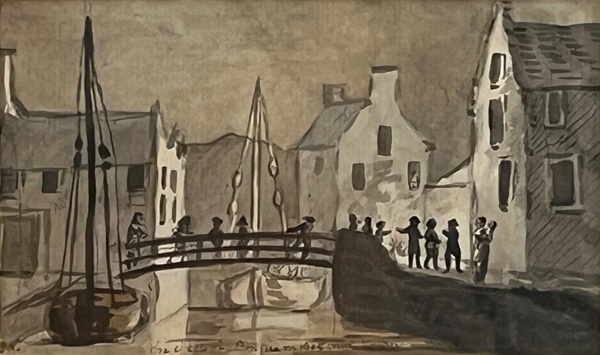 Watercolour “The Effects of a Bonfire on the Canal, Newry” by John Nixon c.1800. Nixon drew landscapes for engravings for use in publications in the late 18th and early 19th centuries. Newry & Mourne Museum Collection