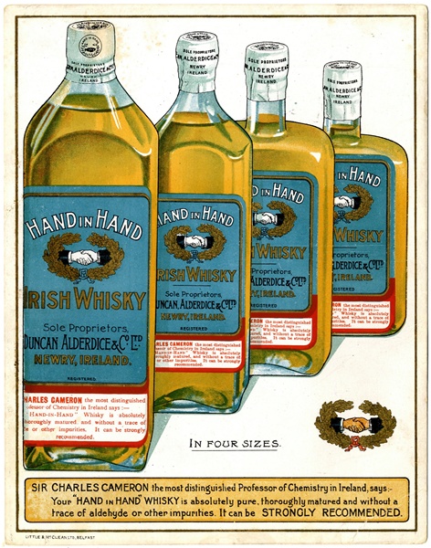 Postcard advertising Duncan, Alderdice & Co. Ltd., Hand in Hand Irish Whisky. Newry & Mourne Museum Collection