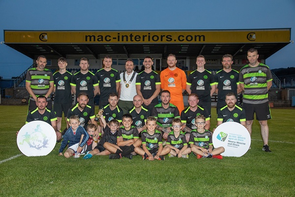 Newry, Mourne and Down District Council Chairperson Cllr Pete Byrne with Be Active Cup runners up, Newry side, Cleary Celtic.
