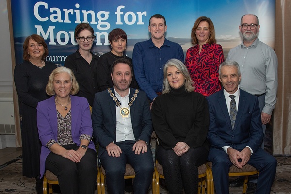 At the Living Well Together: Health and Wellbeing Thematic Summit on Thursday 7 November in the Millbrook Hotel are back from left: Lynda Vladeanu, SEHSCT; Colette Rogers, PHA; Martina Moore, Department of Health; Simon Sloan, DfC, Helen Moore, SEHSCT and Gerard Rocks, SHSCT. Front: Josephine Kelly NMDDC, NMDDC Chairperson, Cllr Pete Byrne; Lynette Faye (host) Nicholas McCrickard, County Down Rural Community Network (CDRCN) and Chair of Community Planning Partnership.