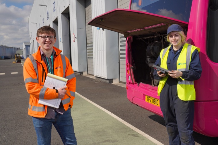 Pictured are Ellen Ritchie, Translink Bus Engineering Apprentice & Matthew Taggart, Translink Civil Engineering Apprentice – Infrastructure and Projects.  
