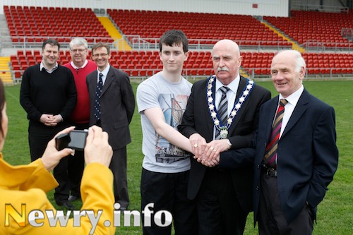 Getting prepared for the Olympic Torch at Pairc Esler. Picture: Columba O'Hare