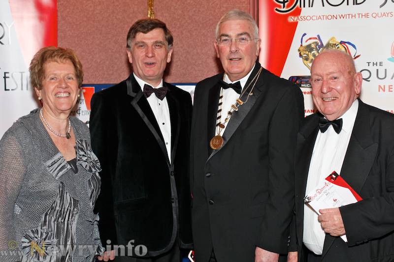 Pictured at the opening night of this year's 60th Anniversary Newry Drama Festival. Included from left are: Eileen Mooney, Honary Secretary; Walker Ewart, Adjudicator; Gerry McNulty, Chairman and Charlie Smyth, President. Picture: Columba O'Hare