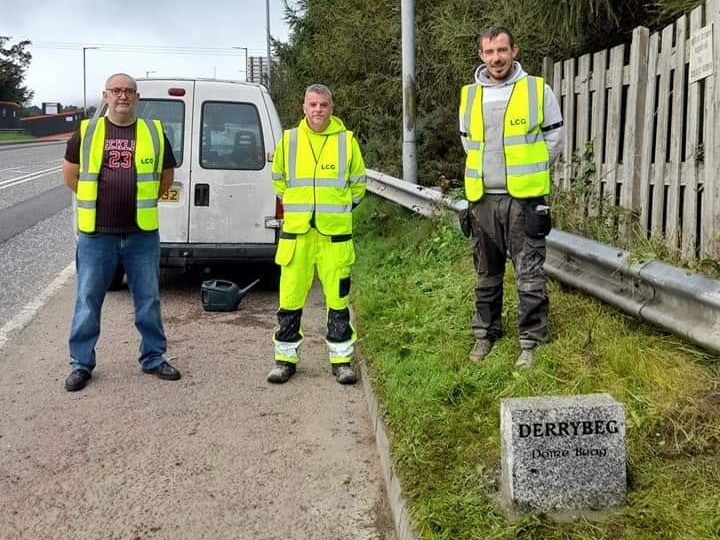 John McCabe, Gerald McKeown and Pat Kearns at the Lisdrumgullion Community Group Townland Stone erection. 