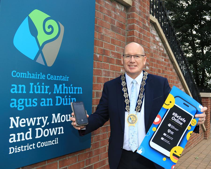 Pictured launching the new animated digital campaign #BeSafeOnline is Newry, Mourne and Down District Chairperson, Councillor Michael Savage. The Cyber Safety Campaign aims to encourage children and young people across the district and beyond, to stay safe and smart online and raise awareness of responsible and safe use of the internet and social media in our communities.