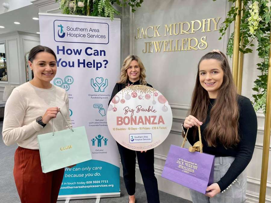 Pictured at the Hospice fundraising launch are from left are: Sarah O’Hare Fundraising Officer, Gemma Murphy from Jack Murphy Jewellers, Lizzie McCullough Fundraising Officer. 