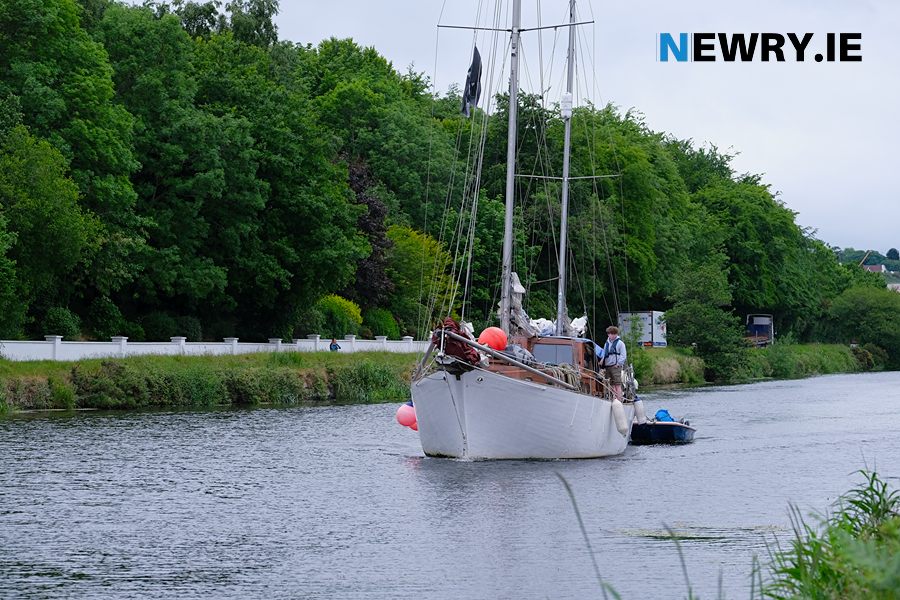 A ship passes the location of the proposed Southern Relief Road bridge over Newry Ship Canal. Photograph: Columba O'Hare 