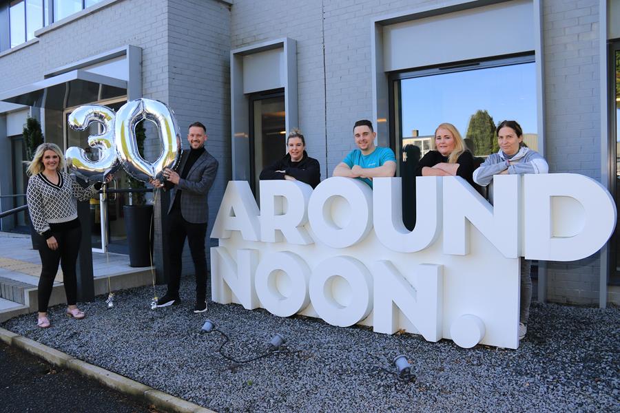Around Noon CEO Gareth Chambers presents Mary McMahon, Group Financial Director and Brody & Cooper’s auntie with a cheque for over £30,000. The proceeds were raised from a recent sponsored walk organised by the firm. Also pictured are Around Noon colleagues (from left) Julieann Franks, Aaron O’Connor, Breda Rice and Monica Drabik.