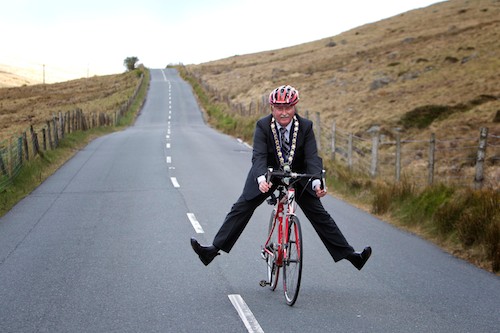 On Yer Bike! - Charlie Casey, Mayor of Newry and Mourne District Council  gets in a bit of downhill training. Photo: Mark Pearce 