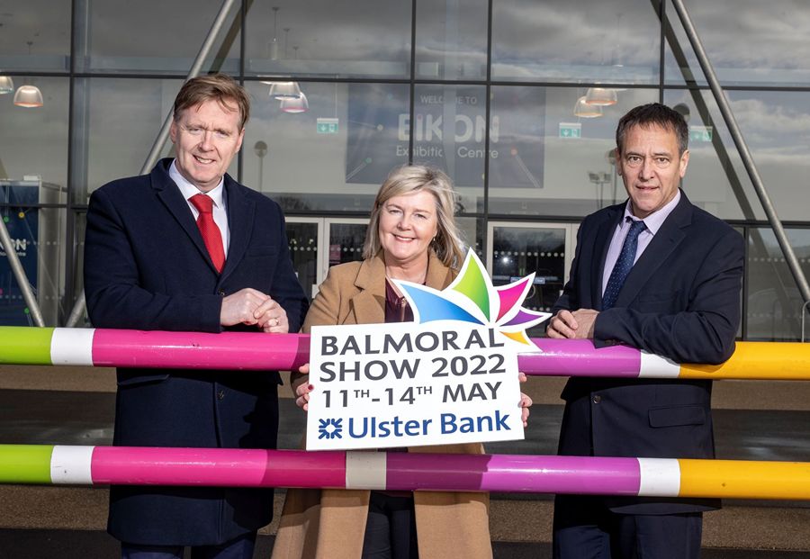 Kickstarting the countdown to the 2022 Balmoral Show in partnership with Ulster Bank is (L-R) Mark Crimmins, Head of Ulster Bank, NI; Rhonda Geary, Operations Director, RUAS and Cormac McKervey, Senior Agriculture Manager, Ulster Bank.