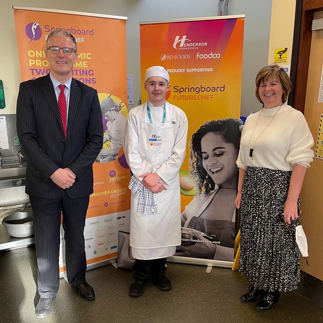 Jarlath Burns Principal of St Pauls High School Bessbrook, Callum McElarney, Student at St Pauls High School Bessbrook and Catriona Regan, Head of External Engagement at Southern Regional College 
