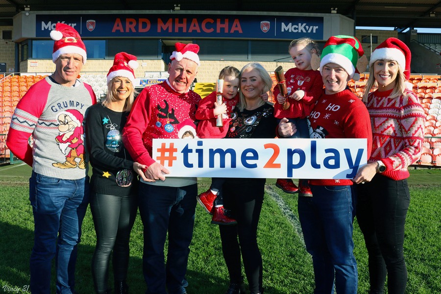 Looking forward to the #Time2Play game between Armagh and Tyrone are from left:  Kieran McGeeney, Majella Murphy, Bernard Reel, Sadie Reel aged 4, Mairead Reel, Maisy Reel aged 4, Patrick Reel and Aisling Martin.
