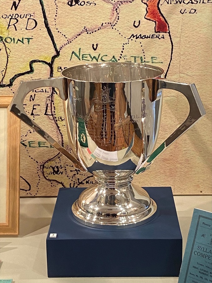 The ‘Not an Inch’ cup presented to Sir James Craig, Prime Minister of Northern Ireland by the Unionists of Newry and the Orangemen of Newry No.9 District in 1926 ‘as a token of their appreciation of his unswerving stand on the boundary’ during the Boundary Commission in 1924-25.  The cup is on loan from National Museums Northern Ireland to Newry and Mourne Museum until March 2022. Newry and Mourne Museum Collection
