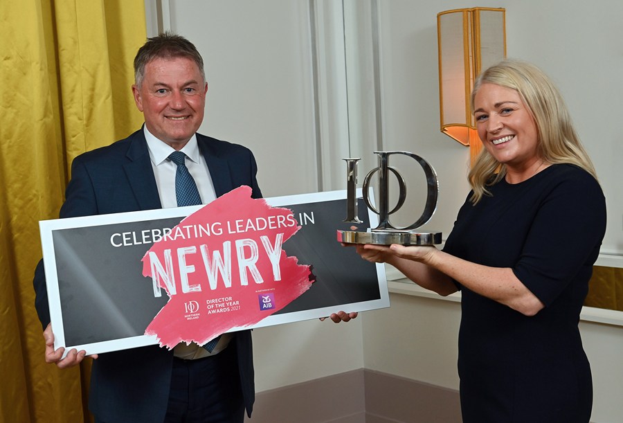 IoD NI Chairman Gordon Milligan is joined by Orla McGerr, Head of Direct, NI at awards headline sponsor AIB. 