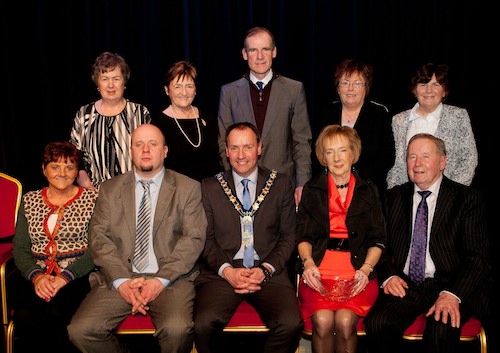 Mayor Mickey Ruane and Councillor Terry Hearty are picture  with members of crossmaglen Rainbow Club along with award winners Edna Hand and Derek Livingstone.  Photograph: Peter Clarke
