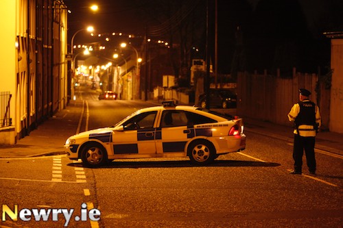 PSNI close of Canal Street in Newry late last night. Photograph: Columba O'Hare