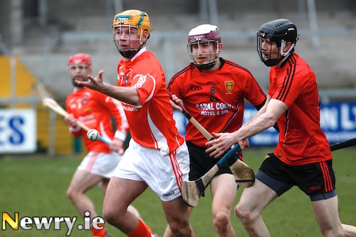 Armagh's Stephen Renaghan tries to clear the ball at the opening round of the Allianz National Hurling League against Down at the Athletic Grounds. Photograph: Columba O'Hare