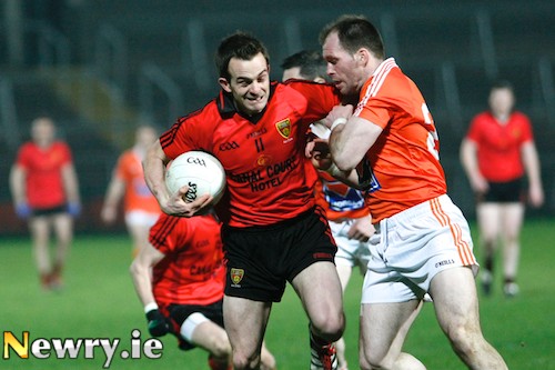 Down's Mark Poland and Armagh's Ciaran McKeever are both selected to play at the Athletic Grounds tomorrow night. Picture: Columba O'Hare