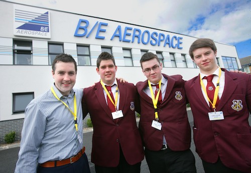 St Paul’s, Bessbrook: teacher Donal Murray with A level students (from left) Ryan Clarke, Matthew Clarke and Callan Connolly.
