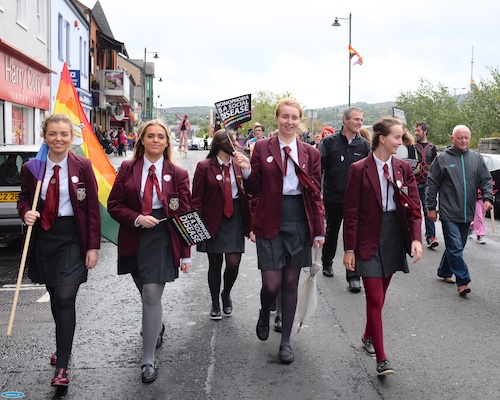 Pupils from St Paul's High School, Bessbrook walking in the Pride in Newry Festival Parade on Saturday along with their Principal Jarlath Burns. Photograph: Columba O'Hare Pupils from St Paul's High School, Bessbrook walking in the Pride in Newry Festival Parade on Saturday along with their Principal Jarlath Burns. Photograph: Columba O'Hare