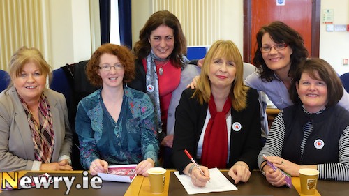 The DD Dolls team who took part in the Newry and Mourne District Council bilingual quiz to celebrate the use of the Irish Language. From left Briege McNally, Angela Powell, Majella McKenna and Ciara Lowe. Included back are Ursula Mhic An tSaoir, Irish Language Development Officer and Treasa McAvoy, Treasa Mhic Aodh Bhuí, Administrator of Irish Language Unit. Photograph: Columba O'Hare The DD Dolls team who took part in the Newry and Mourne District Council bilingual quiz to celebrate the use of the Irish Language. From left Briege McNally, Angela Powell, Majella McKenna and Ciara Lowe. Included back are Ursula Mhic An tSaoir, Irish Language Development Officer and Treasa McAvoy, Treasa Mhic Aodh Bhuí, Administrator of Irish Language Unit. Photograph: Columba O'Hare