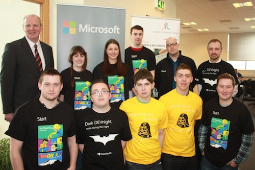 The talented winners of the App design competition who received Xbox Live subscriptions Back row: Brian Doran, Chief Executive, SRC, Raisa Magee (Craigavon), Rheannon Lappin (Craigavon), Callum McParland (Keady), Stephen Howell, Microsoft, Evangelist and Stephen Herron, SRC Computing Lecturer.? Front Row: Nathanael Ardis (Craigavon), Stephen Shields (Newry), Christopher Topping (Portadown), Dean Meehan (Newry) and Jason Crozier (Portadown). The talented winners of the App design competition who received Xbox Live subscriptions Back row: Brian Doran, Chief Executive, SRC, Raisa Magee (Craigavon), Rheannon Lappin (Craigavon), Callum McParland (Keady), Stephen Howell, Microsoft, Evangelist and Stephen Herron, SRC Computing Lecturer.? Front Row: Nathanael Ardis (Craigavon), Stephen Shields (Newry), Christopher Topping (Portadown), Dean Meehan (Newry) and Jason Crozier (Portadown).