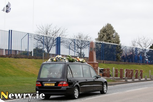 The remains of Lord Ballyedmond pass his Norbrook Plant in Newry. Photograph: Columba O'Hare The remains of Lord Ballyedmond pass his Norbrook Plant in Newry. Photograph: Columba O'Hare