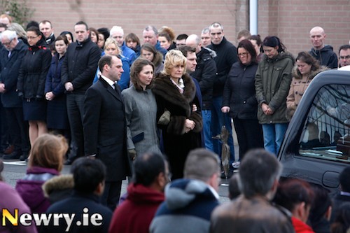 Lord Ballyedmond's wife and family walk behind his remains at the Norbrook Factory. Photograph: Columba O'Hare Lord Ballyedmond's wife and family walk behind his remains at the Norbrook Factory. Photograph: Columba O'Hare